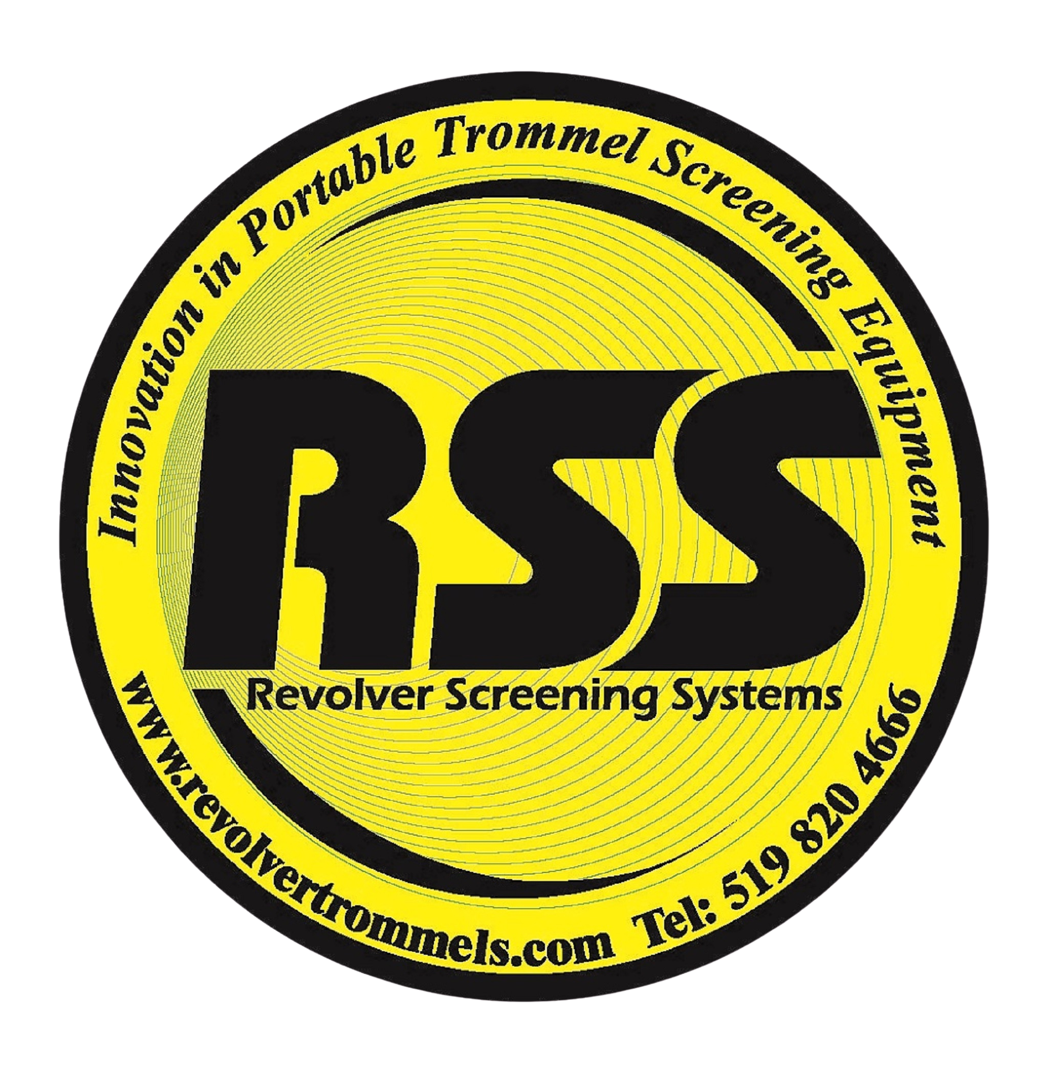 Revolver Screening Systems logo showcasing innovation in portable trommel screening equipment, featuring the "RSS" brand